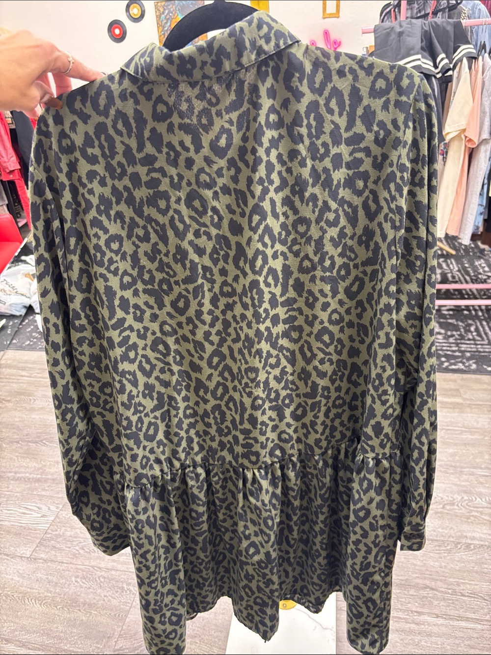 Tommy Hilfiger Olive Green Leopard Print Button-Up Dress - Picture 4 of 4
